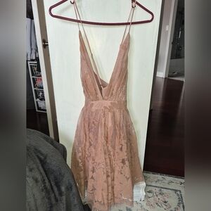 Luxxel Strapless Blush Floral Lace Cocktail Dress